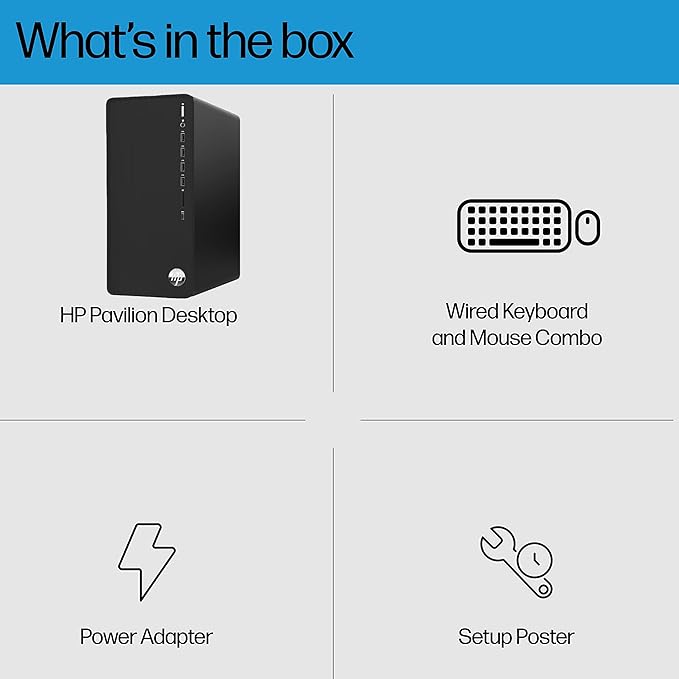 HP Pavilion Tower Desktop Computer, Intel 8-Core i7-10700F up to 4.8GHz, 16GB DDR4 RAM, 1TB PCIe SSD, GeForce GT 610 2GB, WiFi 6, Bluetooth, RJ-45, Type-C, KB & Mouse, Black, Windows 11 Pro, Tichang