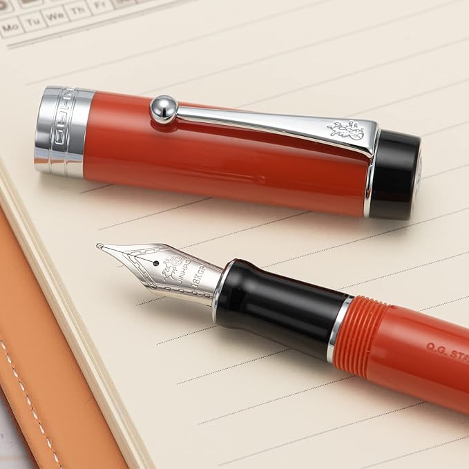 Jinhao 100 Fountain Pen Celluloid Classic Style, #6 Nib Smooth Writing Instrument with Refillable Converter and Pen Case Set