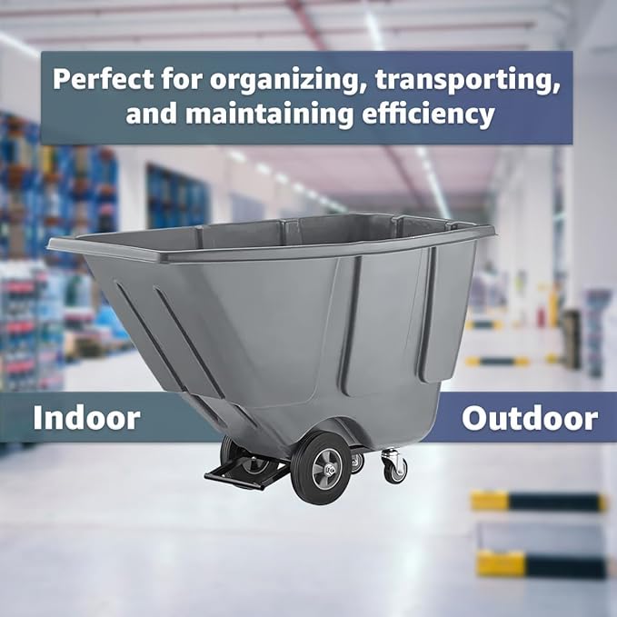 Commercial Rolling Waste Bin 0.5 Cubic Yard 450 lb., Grey Tilt Truck, Construction Trash Recycling Trolley, Industrial Dump Cart Transportation, Garbage Wagon