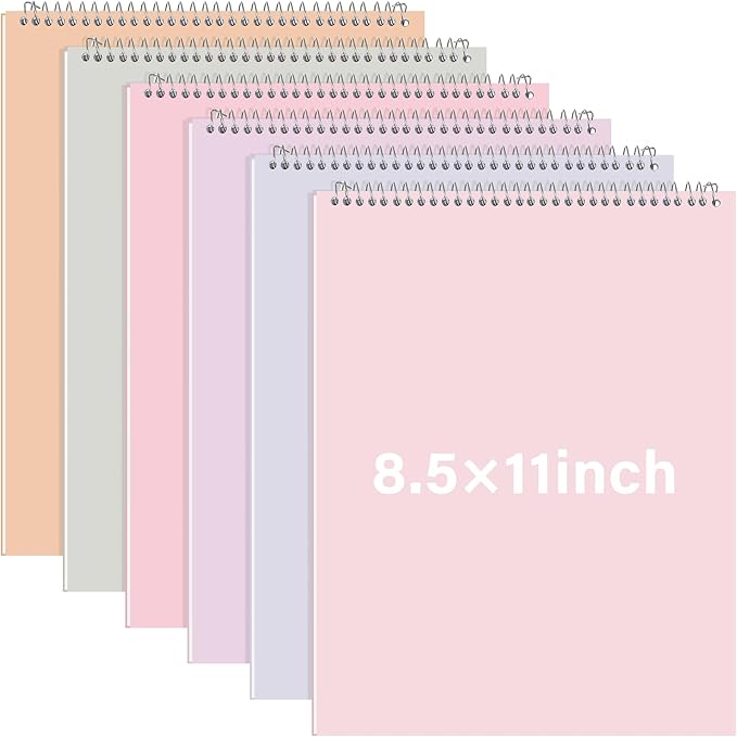 Maitys 6 Pack 8.5 x 11'' Top Bound Office Steno Book Wide Ruled Double Sided Spiral Steno Books Reliable White Paper 70 Sheets/Pad Pastel Colors Covers for Writing Notes College(Cute Color)