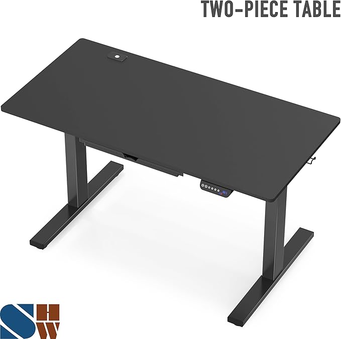 SHW 55 x 28 Inches Electric Height Adjustable Standing Desk with Drawer and Memory Preset, Black