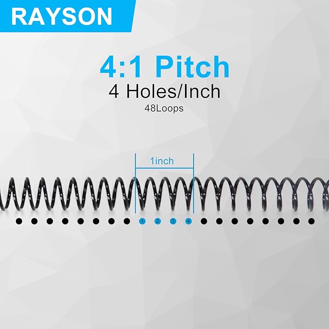 Rayson Plastic Spiral Binding Coil, Mixed Sizes (5/16", 3/8", 1/2", 5/8", 3/4") 4:1 Pitch Black Coil Binding Spines for Business and Educational Purposes, Pack of 125