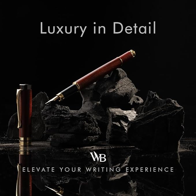 Wordsworth & Black Fountain Pen Set, Luxury Bamboo Wood - Fine Nib, Gift Case; Includes 6 Ink Cartridges, Ink Refill Converter -Journaling, Calligraphy; Drawing, Smooth Writing [Rosewood]