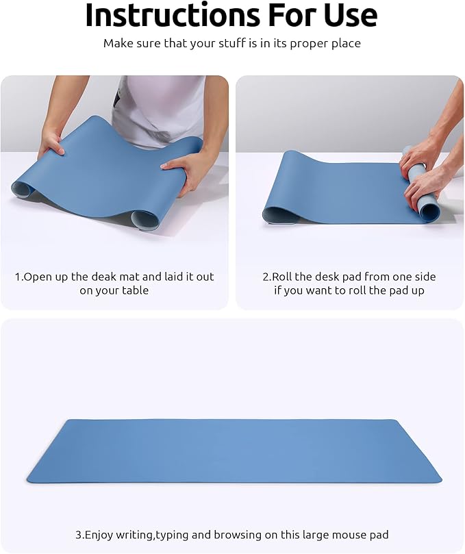 YSAGi Leather Desk Protector, Office Mat, Large Mouse Mat, Non-Slip PU Leather Blotter, Laptop Desk Pad, Waterproof Writing Pad for Office and Home (Sea Blue, 31.5" x 15.8")