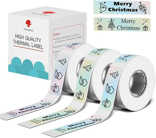 Phomemo D30 Label Tape, for D30 D35 Q30 Q30S Q31 Label Maker, Black on Mermaid Color Sticker Thermal Paper Self-Adhesive Label Maker Tape, 12 x 40mm (3/8" x 11/2") 160 Tapes/Roll, 3-Roll
