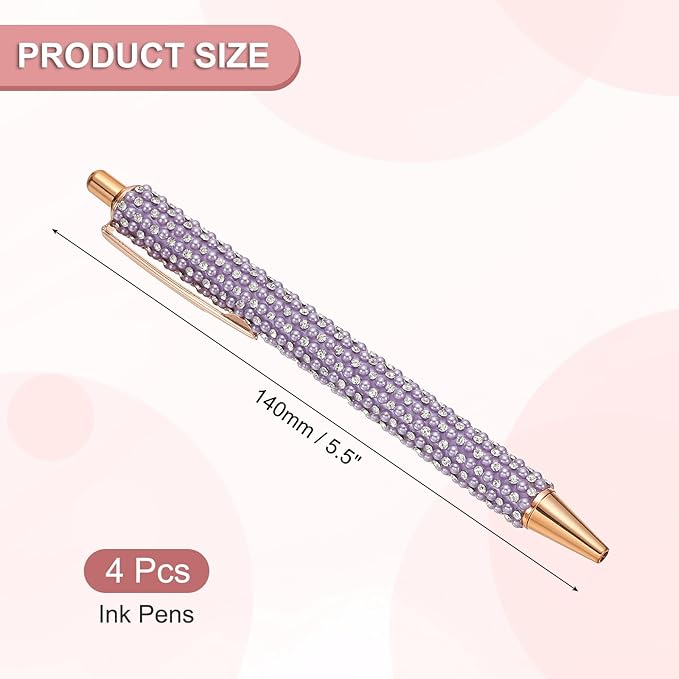 PATIKIL Rhinestone Metal Ballpoint Pen, 4 Pack Crystal Pearl Pens Black Ink 1.0mm Point Sparkly for Women Gift Office Note Taking Journaling, Purple