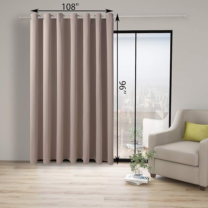 BONZER Room Divider Curtain Total Privacy Wall Noise Reducing Wide Blackout Curtains for Patio Sliding Glass Door, 96L x 108W Inch (8L x 9W ft), 1 Panel, Khaki