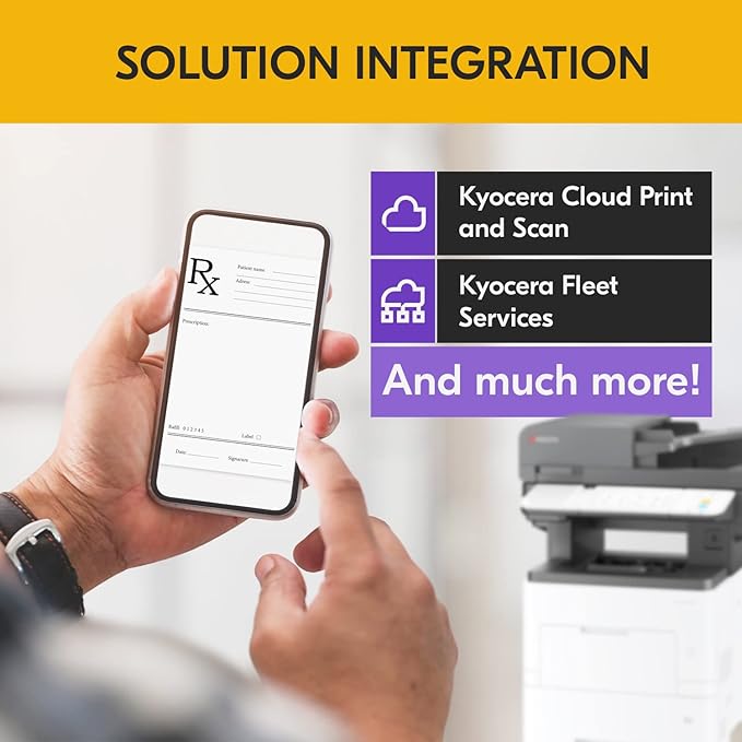 KYOCERA ECOSYS MA6000ifx All-in-One Monochrome Laser Printer (Print/Copy/Scan/Fax), 62 ppm, Up to Fine 1200 dpi, Gigabit Ethernet HyPAS Capable, 7 inch Touchscreen Panel, 512 MB
