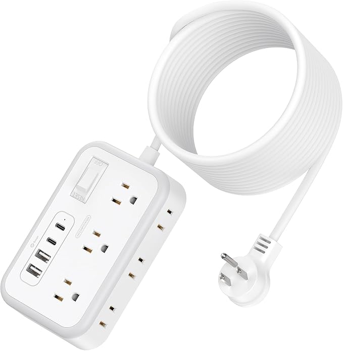 Flat Plug Extension Cord 25 ft, Surge Protector Power Strip, Outlet Extender with 6 Outlets 4 USB Ports, Overload Protection, Long Extension Cord with Multiple Outlets for Indoor, Home, Office, White