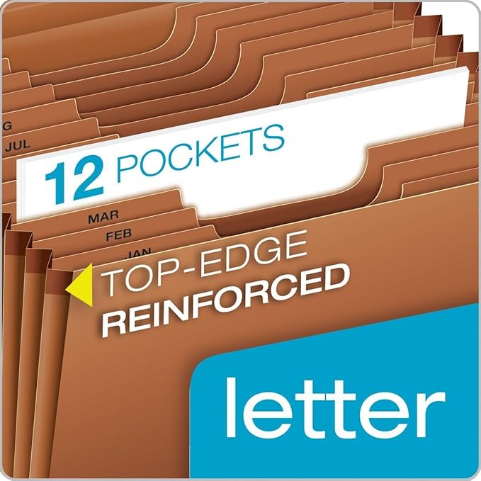 Globe Weis /Pendaflex Heavy Duty Expanding File with Flap, 12 Monthly Pockets, 1/3 Cut Tabs, Brown, Letter Size (R117MLHD)