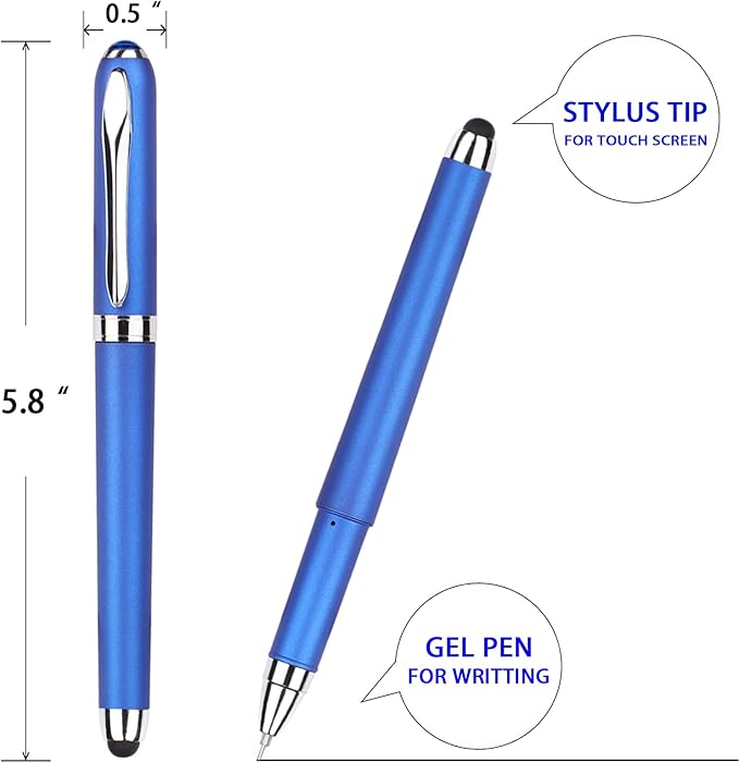 Gel Ink Rollerball Stylus Pen - 18 Pack,0.38mm Gel Pen Extra Fine Point,2 in 1 Capacitive Stylus Pen,Blue Ink,Writing Smoothly for Office,Business,Gift,Metal Silver Clip