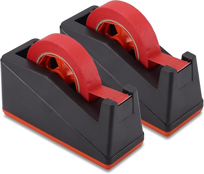 Lichamp 2 Pack Desktop Tape Dispenser Holder with Large 3 Inch Core for Masking, Heat Transfer Sublimation, Painters, Freezer and Kitchen Tapes, 0228BK