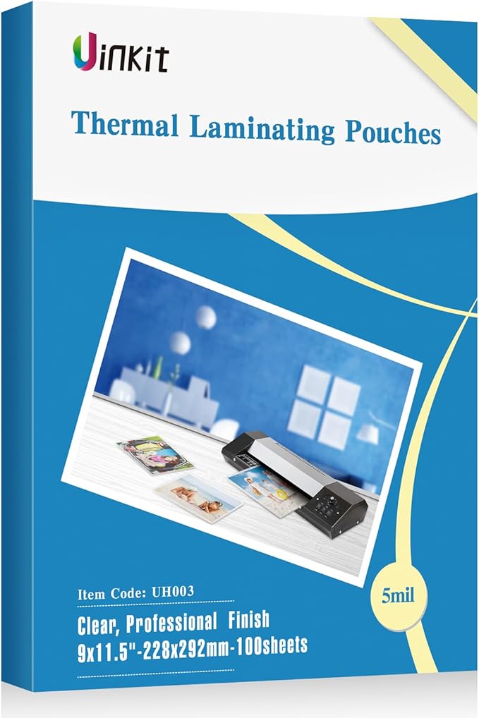 Uinkit Hot Thermal Laminating Pouches 5Mil Thick 9x11.5 Inches Laminating Sheets for Sealed Letter Size 8.5x11inches Photo and Documents 100 Pack Clear Laminated Paper