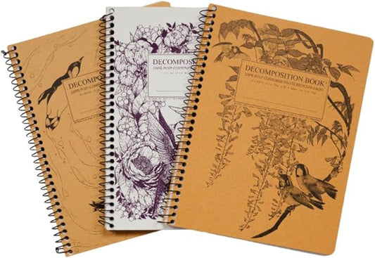 Decomposition 3-Pack Feathered Friends College Ruled Spiral Notebook - 9.75 x 7.5 Journal, 160 Lined Pages - 100% Recycled Paper - Notebooks for School Supplies, Home & Office - Made in USA