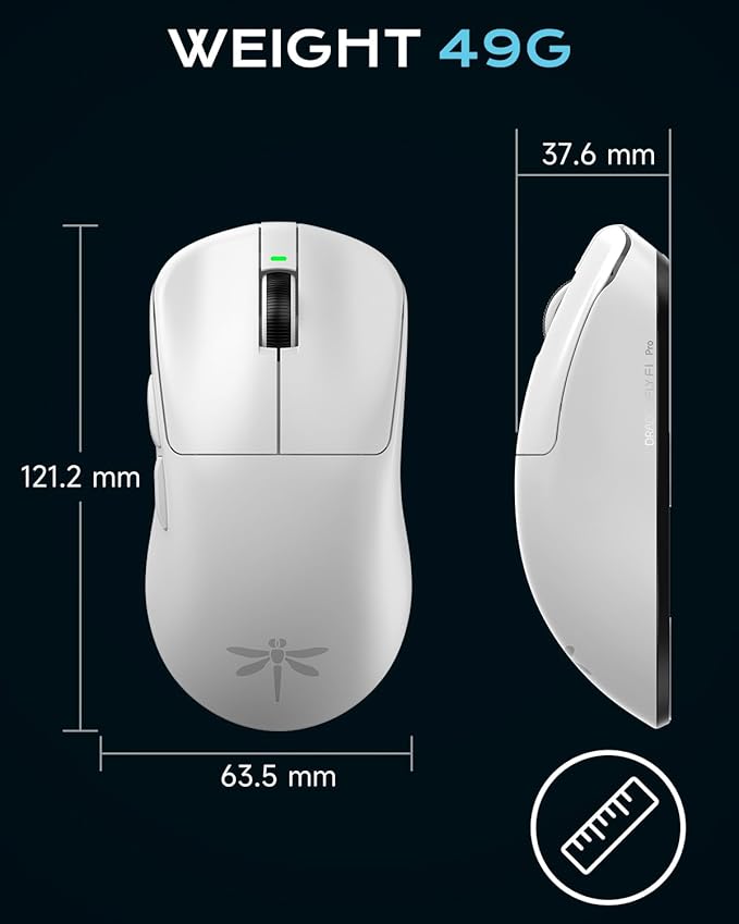 VGN Dragonfly F1 Pro Wireless Gaming Mouse - 49g Ultra-Lightweight, 26K DPI Optical Sensor, 6 Programmable Buttons, 65Hrs Battery, Esports Grade - Classic White