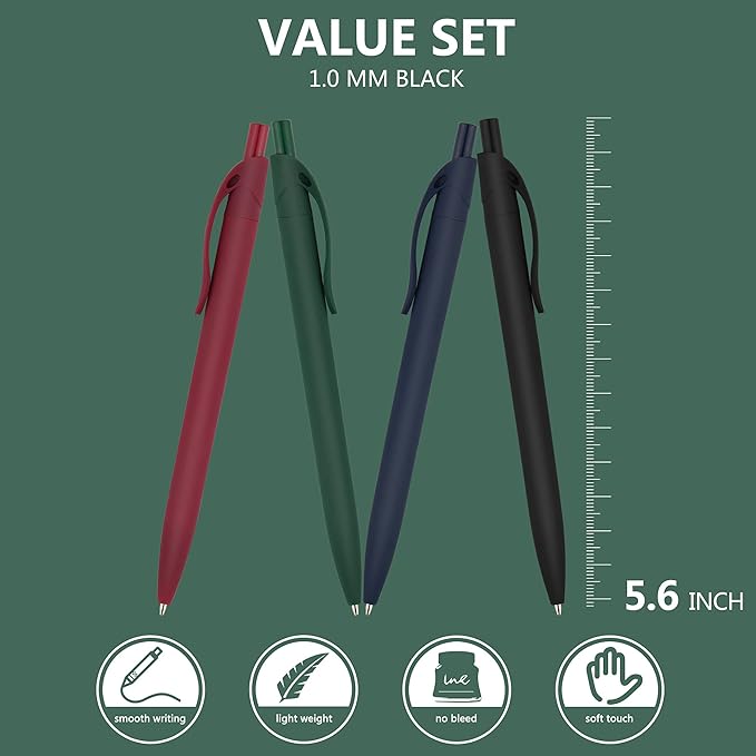 Deegtran Black Ink Ballpoint Pens Bulk, 100 Pack, Medium Point, No Bleed, Retractable, Soft Grip, Black Ink, 1.0MM