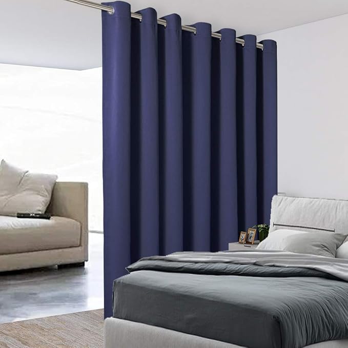 BONZER Room Divider Curtain Total Privacy Wall Wide Thermal Insulated Blackout Curtains for Slide Window, 96L x 108W Inch (8L x 9W ft), 1 Panel, Navy