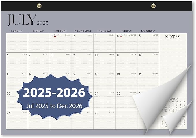 Desk Calendar 2025-2026, Monthly Desktop Large Calendar (July 2025 - December 2026) 17" x 12" Desk Wall Planner for Family Office Teacher School, Blue