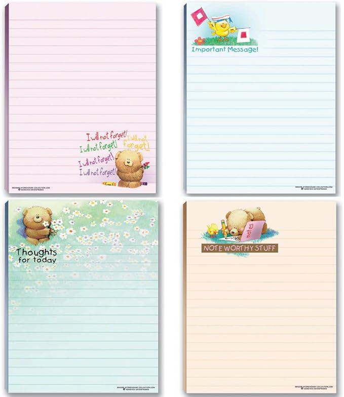 Cute Notepads - 4 Assorted Pads - Sweet, Feel Good Notepads - Great Gift Idea, 50 Sheets Each