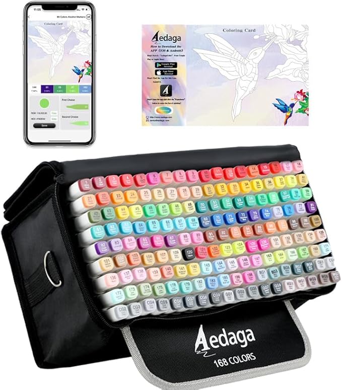 YHC 168 Colors Alcohol Markers for Artists, Free APP for Coloring, Dual Tips Alcohol-Based Markers for Drawing,Painting and Sketching, Great Gift Idea for Kids and Adults