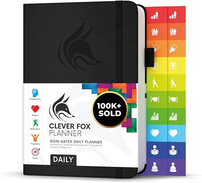 Clever Fox Daily Planner – Undated Planning Notebook with Hourly Schedule & To-Do List – Personal Day Task & Work Organizer, 6 Months (Black)