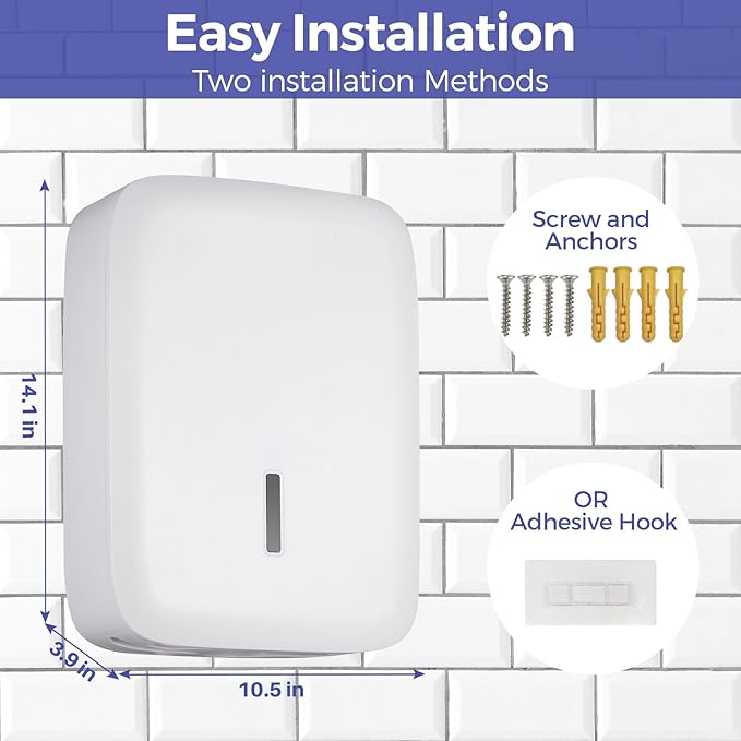 Commercial Paper Towel Dispenser Wall Mount with Lock – Fits 400+ Multifold/Trifold/Z-Fold/C-Fold Towels – Large Paper Towel Holder for Bathroom, Kitchen, Office, Home or Business (White)