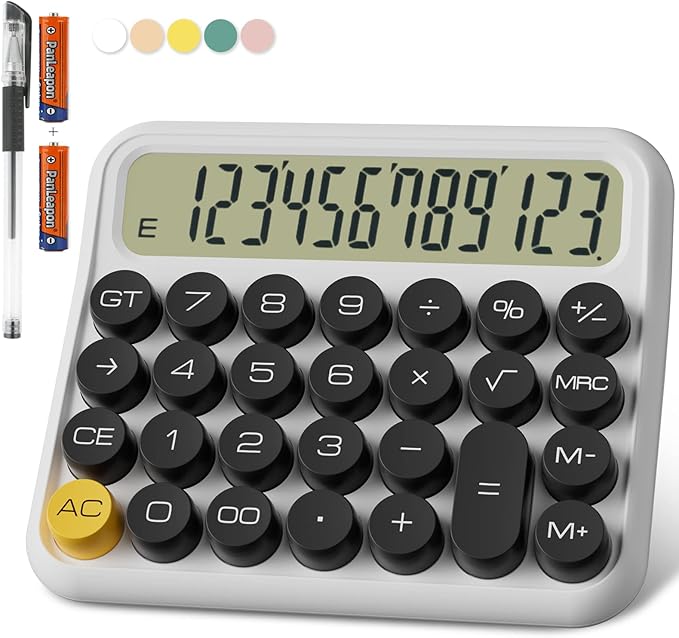 Mechanical Calculator 12 Digit Extra Large 5-Inch LCD Display, DECKLIT Battery Desk Calculator, Big Buttons Easy to Press Use as Office Calculators Desktop, 15°Tilt Screen for Kids Calculator(Black)