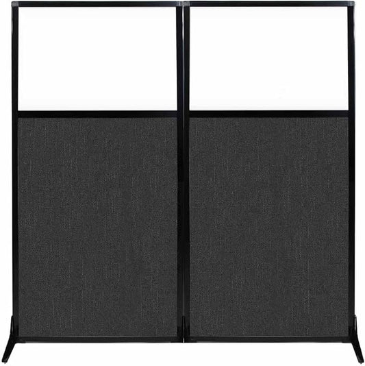 Versare Workstation Partition | Portable Wall Divider | Modern Office Cubicle | Free Standing Privacy Screen | Flexible Work Space | 66" x 70" W/Window, Black Fabric Panels