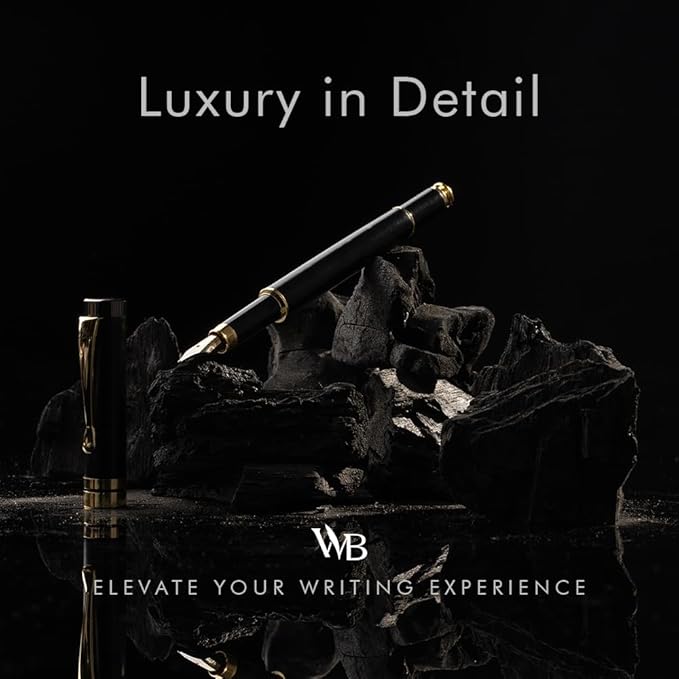 Wordsworth & Black Fountain Pen Set, Luxury Bamboo Wood - Medium Nib, Gift Case; Includes 6 Ink Cartridges, Ink Refill Converter -Journaling, Calligraphy, Drawing, Smooth Writing [Black Wood]