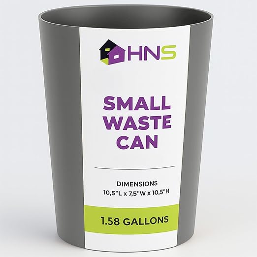HOLDN’ STORAGE Small Trash Can - 1.58 Gallon Open Top Waste Bin, Compact Waste Can Perfect for Bathroom, Kitchen, Office, Dorm - Durable Garbage Can - Silver Brushed