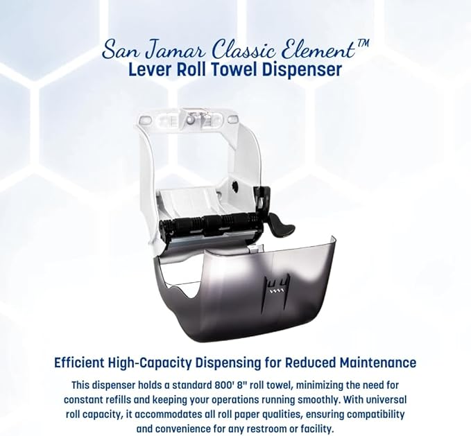 San Jamar Classic Element Paper Towel Dispenser Wall-Mounted Commercial Roll Dispenser, Fits All Core Sizes with Lever for Bathroom, Kitchens, and Restaurants, Plastic, Universal Paper, Black Pearl