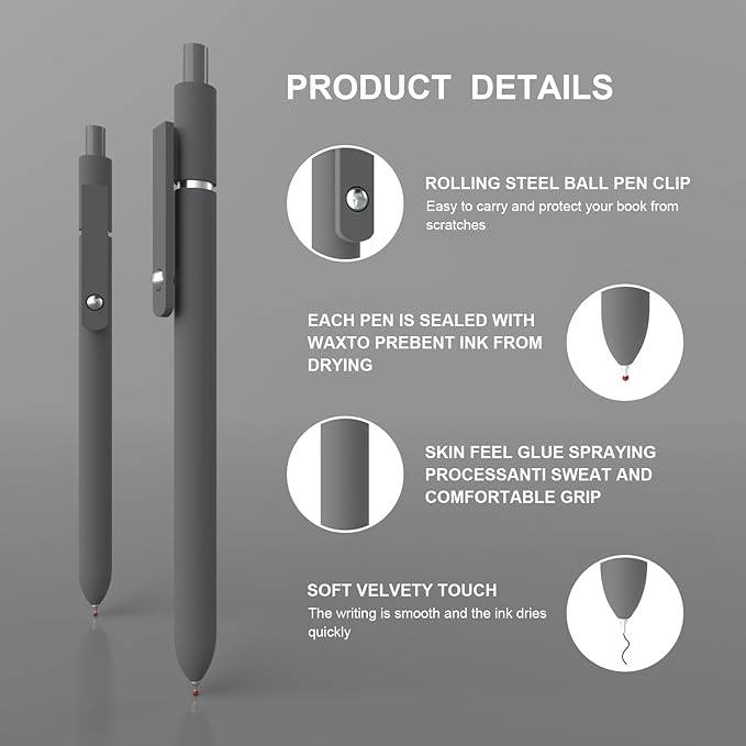 Gel Pens,0.5mm Fine Point Tip,Quick Drying Ink, Aesthetic Cute Office School Supplies Gifts for Women Men, High-End Series for Journaling Note Taking(10 Pcs Black Ink-Gray shaft pen)