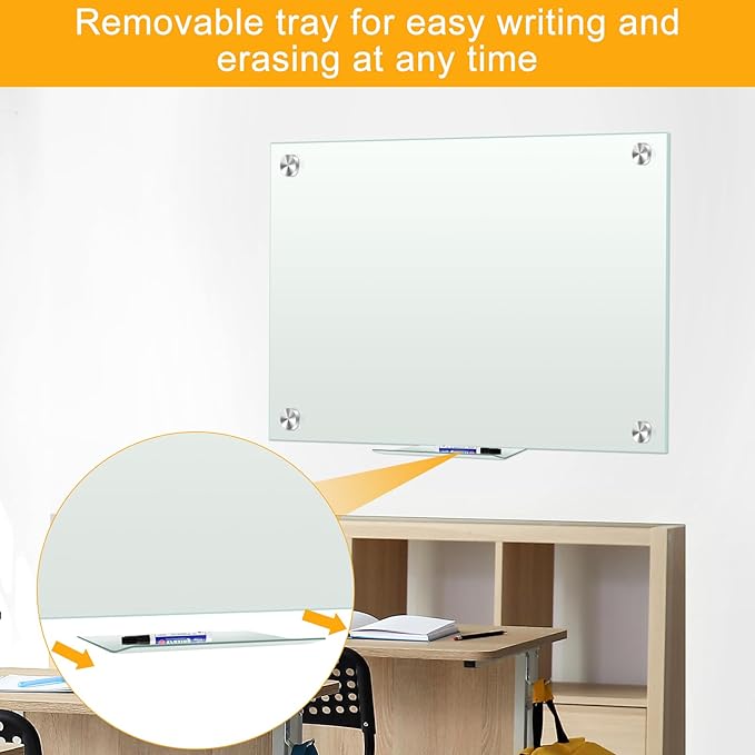H-Qprobd Glass Whiteboard 36"x24" Magnetic Dry Erase White Board for Wall, Includes 12 Magnets, 8 Markers and 2 Erasers