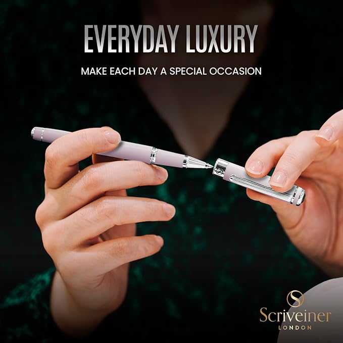 Scriveiner Blush Pink Rollerball Pen - Stunning Luxury Pen With Chrome Finish, Schmidt Ink Refill, Best Roller Ball Gift Set for Men & Women, Professional, Executive Office, Nice Pens