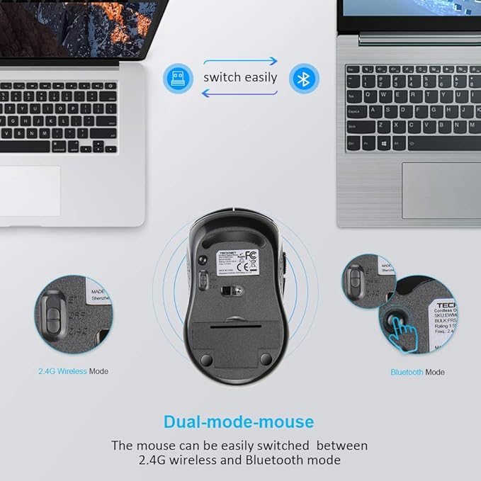 TECKNET Wireless Bluetooth Mouse for MacBook, 2-in-1 Bluetooth Mice for Laptop (BT 5.0+2.4G USB) (NOT Silent)