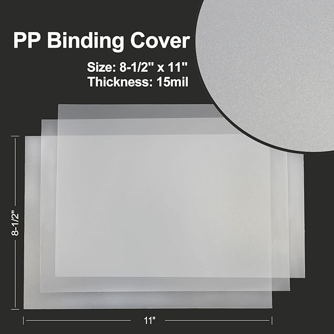 Rayson Frosted Binding Covers - 15 mil Polypropylene (PP) Matte Finish, 8.5" × 11", Durable Un-Punched Plastic Binding Covers, 50/Pack (PP450MT)