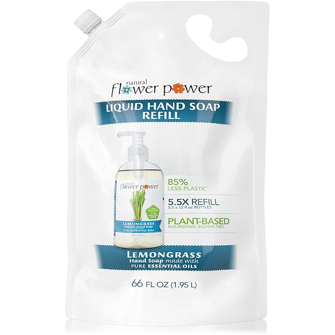 Moisturizing Liquid Hand Soap Refill – 66 Fl Oz Refill 5.5X – Plant-Based + Aloe Vera – Scented w/Pure Essential Oils – Natural Hand Wash For Kitchen + Bathroom (Lemongrass)
