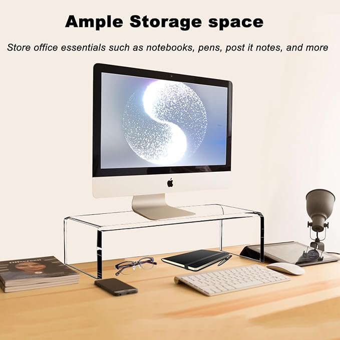 Clear Acrylic Monitor Stand Riser 20", Laptop Keyboard Cover cat Proof, Keyboard Protector Anti-Cat Prevent Cats from Touching Keyboard, Clear Monitor Riser for Keyboard Storage