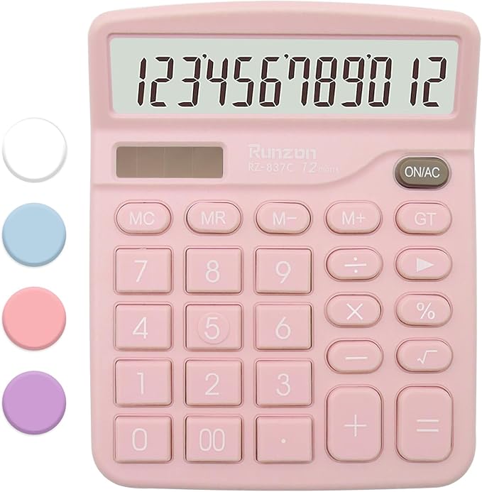 Basic Office Desktop Calculator - 12 Digit Large LCD Display, Sensitive Buttons for Pink Office Supplies and School Supplies