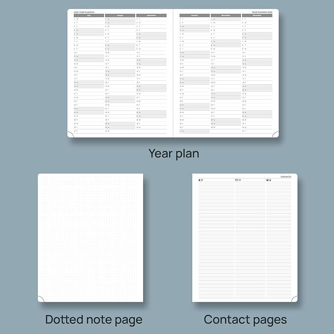 POPRUN Weekly Planner 2026 (Large 8.5" x 10.5") Calendar 12 Months Notebook with Horizontal Layout, Leather Soft Cover, Monthly Tabs, Inner Pocket, 100GSM Thick Paper, Pen Holder - Cerulean Blue