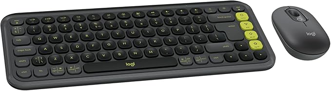 Logitech POP ICON Combo, Bluetooth Keyboard and Mouse Combo, Comfortable Typing, programmable Keys and Buttons, Quiet clicks, Easy-Switch up to 3 Devices - Graphite and Lime