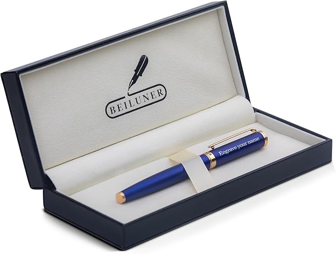 BEILUNER Blue Personalized Pen,Stunning Luxury Lacquer With 24K Gold,Schneider Ink Refills,Multiple Fonts To Custom Rollerball,Gift Pen For Men & Women,Executive,Graduation,Christmas,Nice Fancy Pens