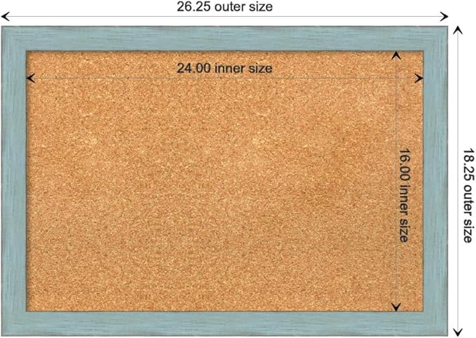 Amanti Art Natural Cork Board for Wall, 18x26 Vision Board with Blue Wood Frame, Medium Corkboard Office Decor for Home Organization, Rustic Farmhouse Corkboard Pinboard to display items for home