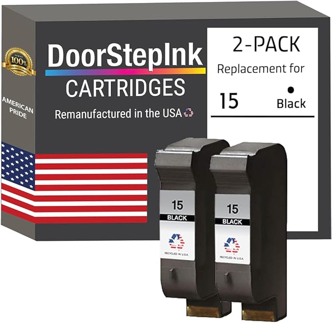 DoorStepInk Remanufactured Ink Cartridges for HP 15 C6615DN Black 2 Pack – Compatible with HP DeskJet 810C, 812C, 825C, 825cvr, Officejet 5110, V40, 5110xi, PSC 500, 950, 750, High Yield USA Made