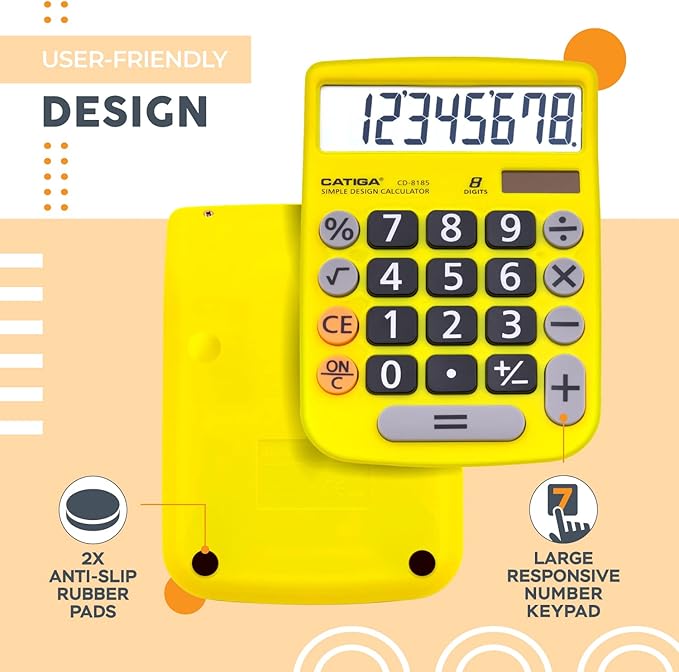 CATIGA Desktop Calculator 8 Digit with Solar Power and LCD Display, Big Buttons, for Home, Office, School, Class and Business, 4 Function Small Basic Calculators for Desk, CD-8185