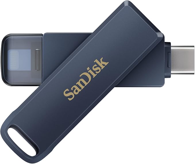 SanDisk 64GB Phone Drive for iPhone - Works with iPhone 15 and Newer (USB-C Connector) and iPhone 14 and Older (Lightning Connector), Metallic Sky - SDIXD0N-064G-GN6NN