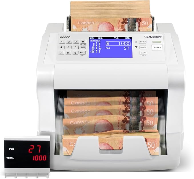 Money Counter Machine, USD EUR CAD GBP MXN Quick Mixed Denomination Bill Counter, 5-Point Counterfeit Detection UV/MG/IR/DD/MT/DBL/HLF/CHN, S6500