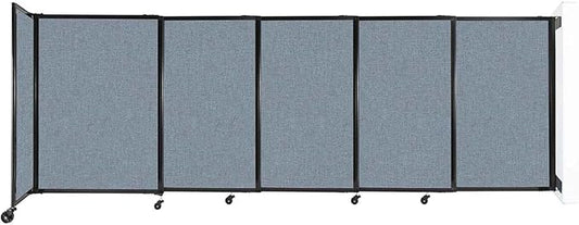 Wall-Mounted Sliding StraightWall Room Divider | Adjustable Widths | Locking Wheels | Room Separator | Up to 11'3" Wide x 4' Tall Powder Blue Fabric Panels