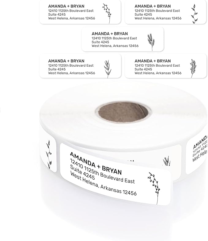 Botanical Flowers Rolled Address Labels/Roll of 500 Alternating Floral Illustrations Personalized Address Labels/Designer Return Address Stickers in Elegant Plastic Dispenser
