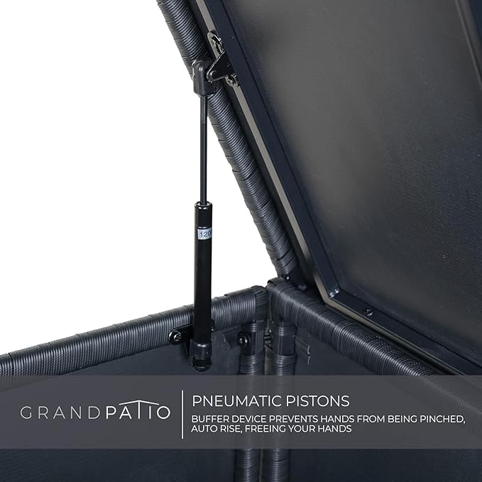 Grand patio 108 Gallon Deck Storage Box Indoor Outdoor Wicker Bin for Patio Furniture Cushions Garden Tools Pool Accessories, Black